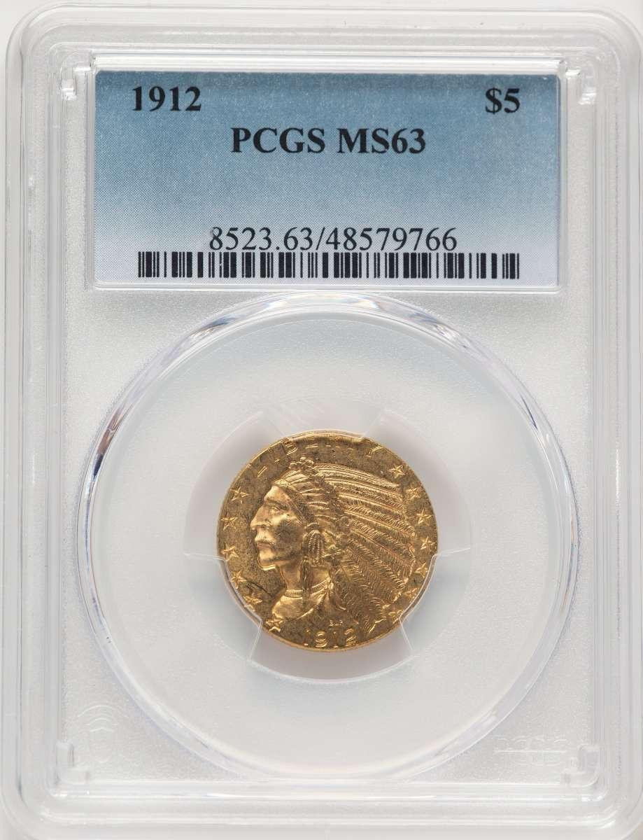 Bullionshark 1912 $5 Indian Gold Half Eagle Coin PCGS MS63 - HAT784554075 