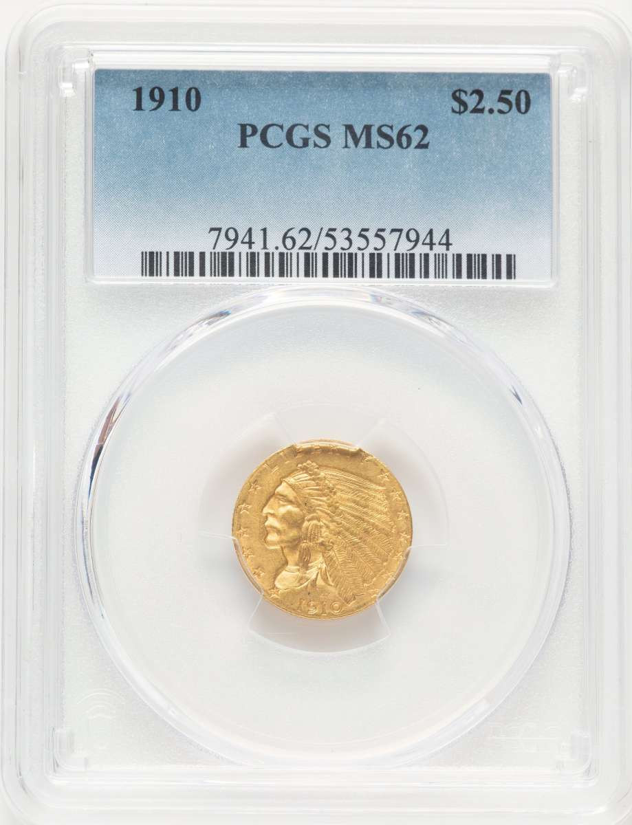 1910 $2.5 Indian Gold Quarter Eagle Coin PCGS MS62 coin front image