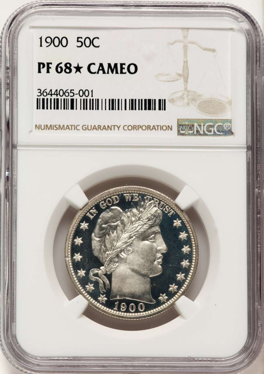1900 50C Proof Barber Half Dollar Coin NGC PF68 CAMEO coin front image