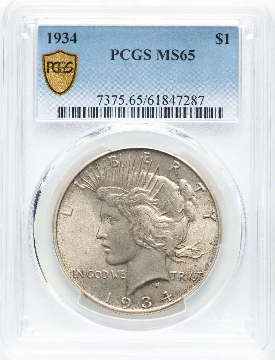 Bullionshark 1934 S$1 Peace Silver Dollar Coin PCGS MS65 - HAT784552015 