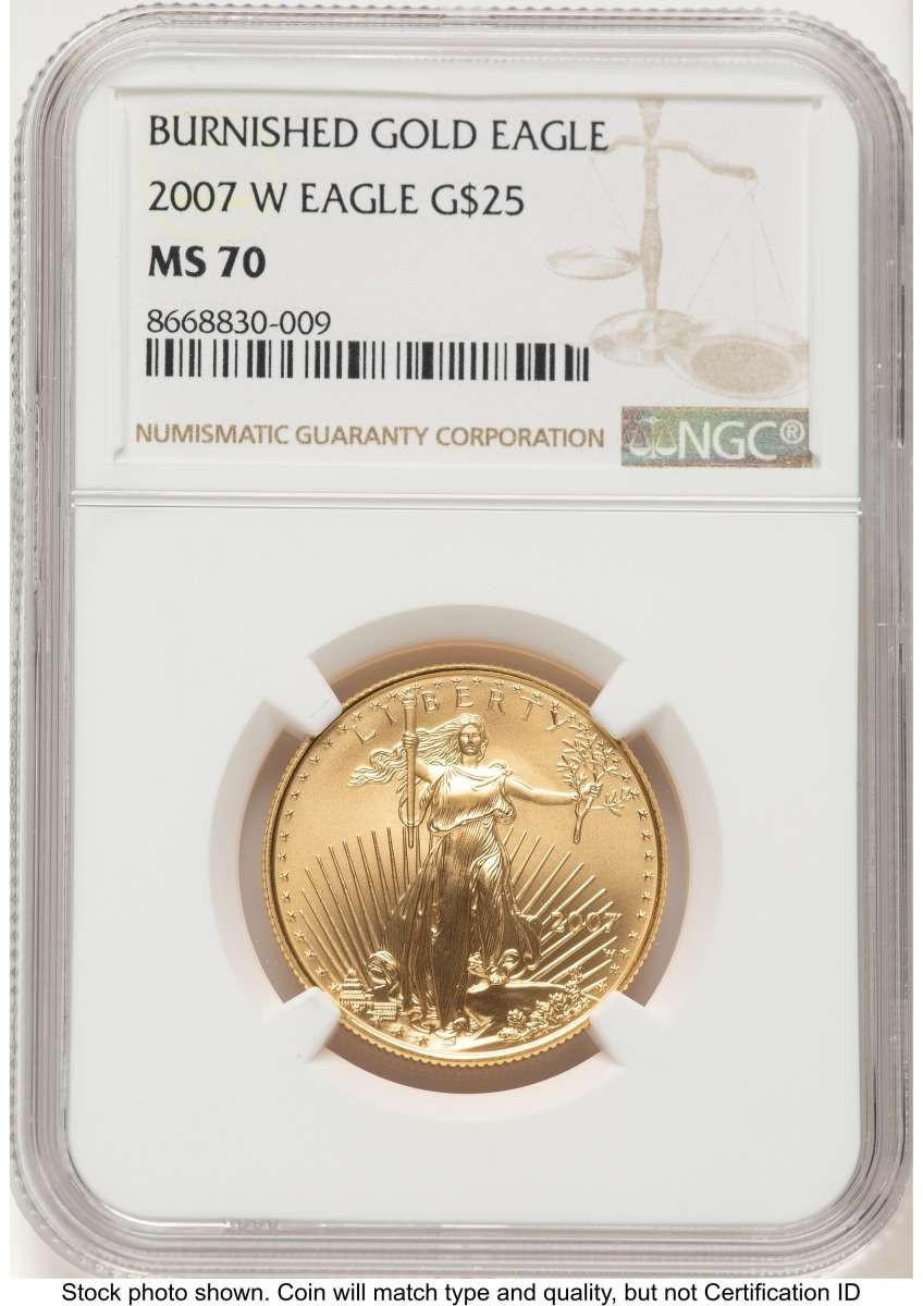 Bullionshark 2007-W $25 Burnished 1/2 oz American Gold Eagle Coin NGC MS70 - HAT787442093 