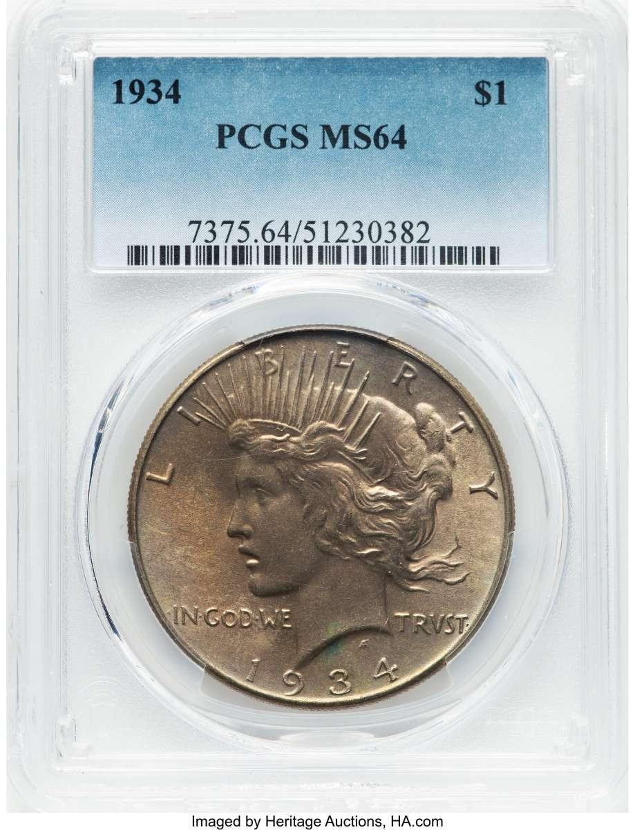 Bullionshark 1934 S$1 Peace Silver Dollar Coin PCGS MS64 - HAT787962026 