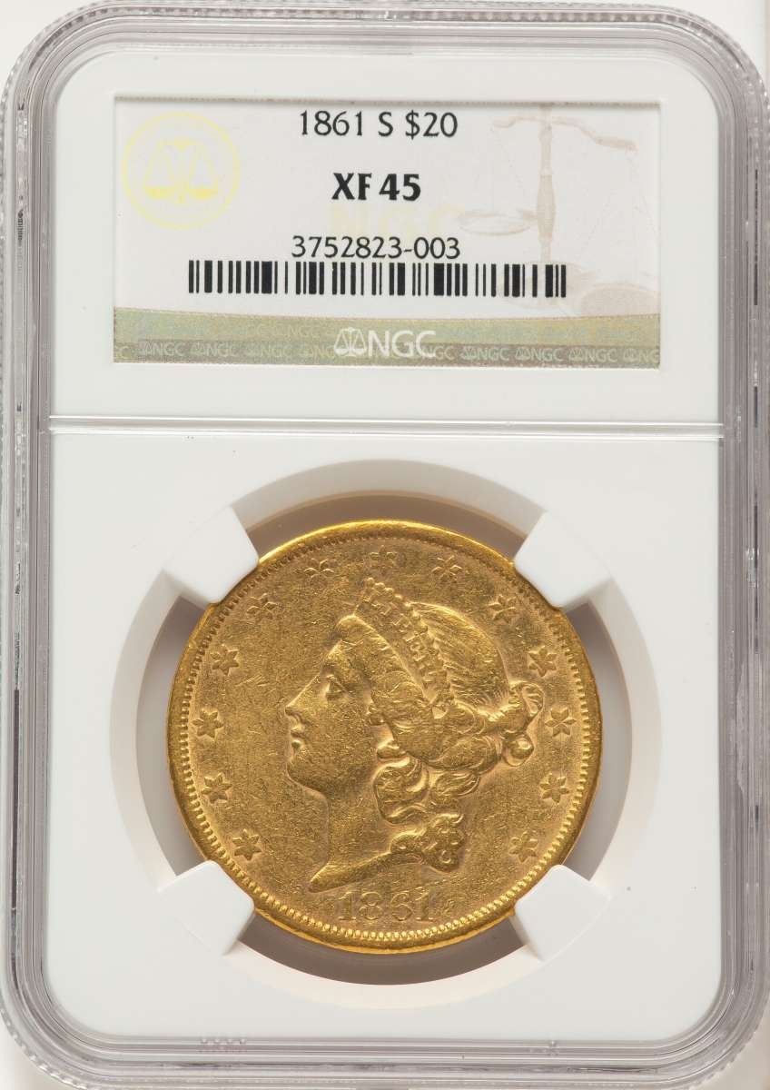 1861-S $20 Liberty Gold Double Eagle NGC XF45 coin front image
