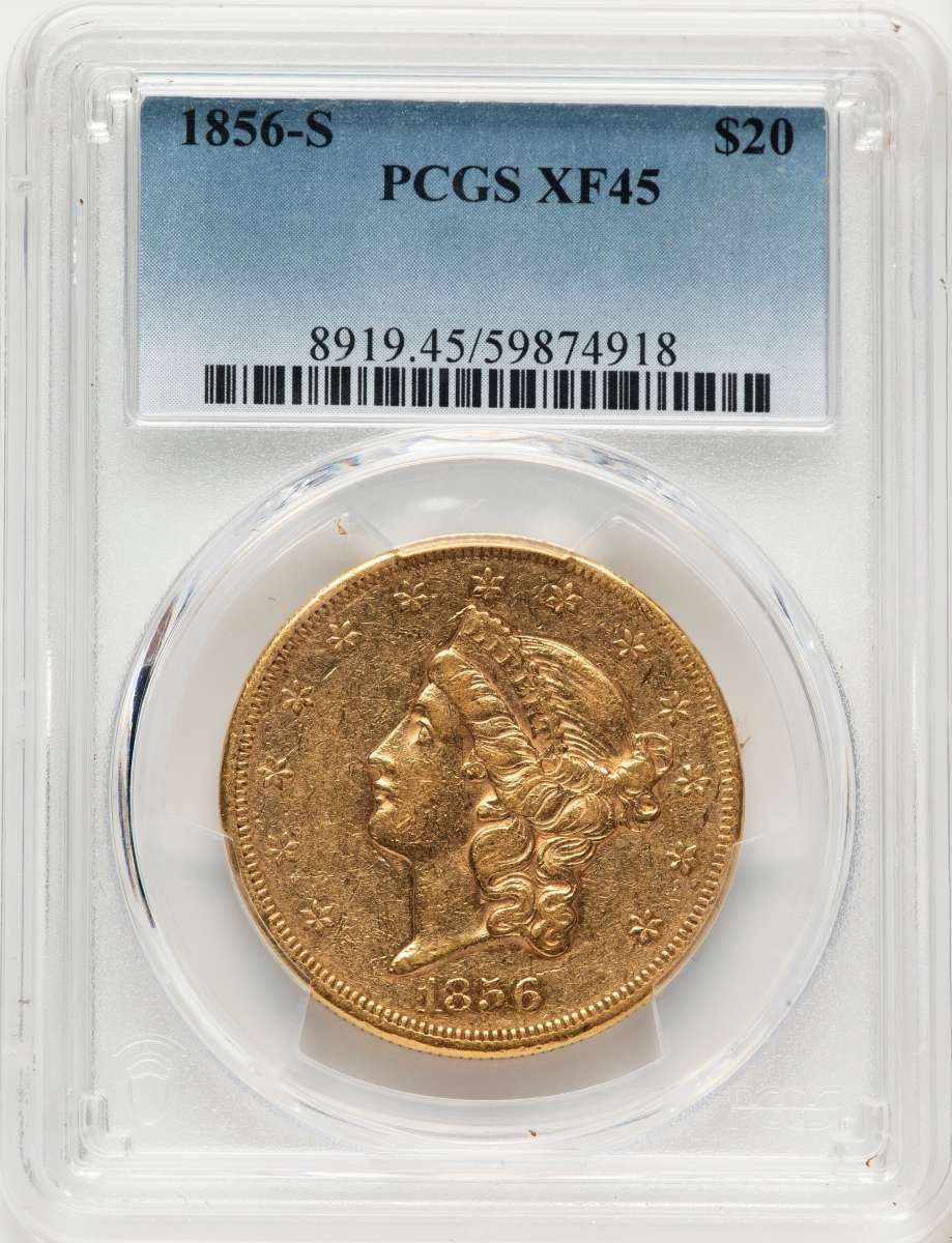1856-S $20 Liberty Gold Double Eagle PCGS XF45 coin front image