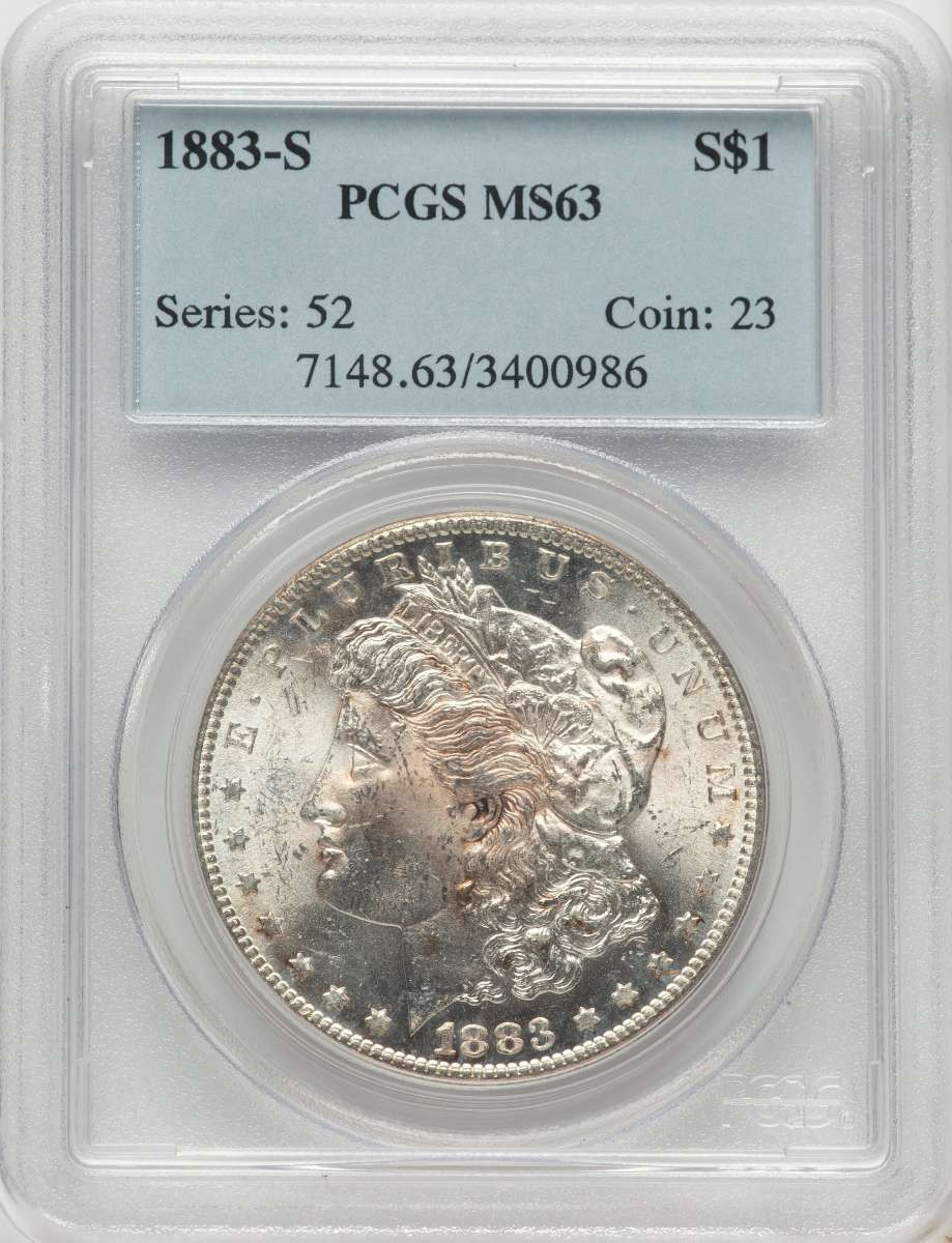 1883-S S$1 Morgan Silver Dollar Coin PCGS MS63 coin front image