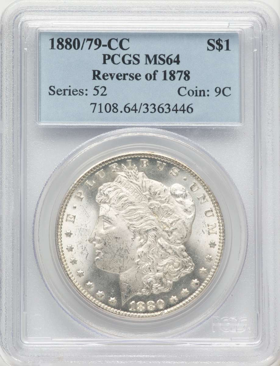 1880-CC S$1 Morgan Silver Dollar Coin PCGS MS64   Reverse of 1878 coin front image