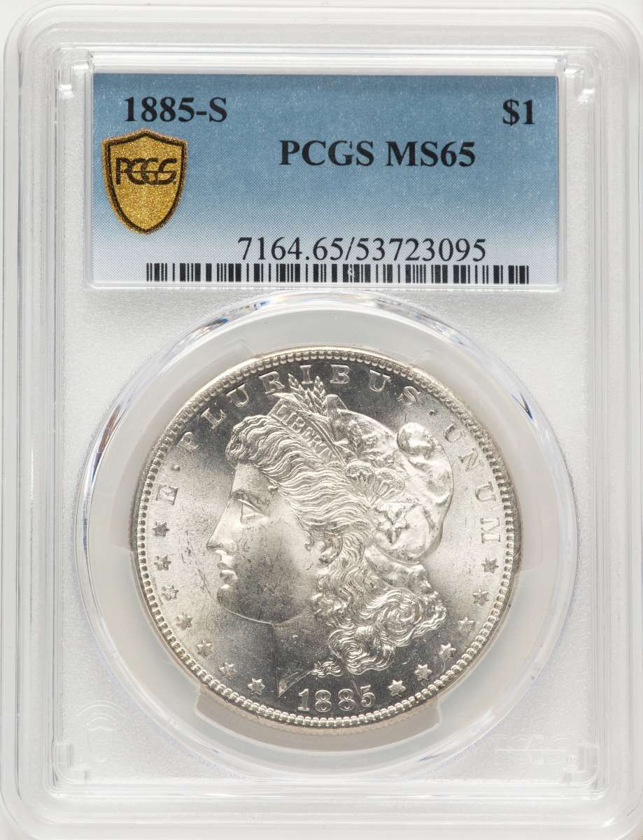 1885-S S$1 Morgan Silver Dollar Coin PCGS MS65 coin front image