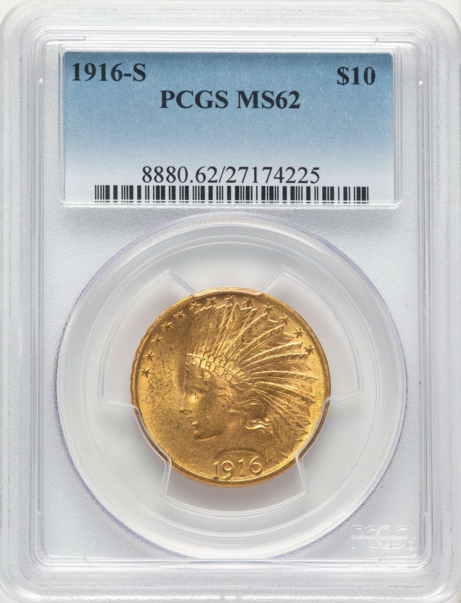 1916-S $10 Indian Gold Eagle Coin PCGS MS62 coin front image
