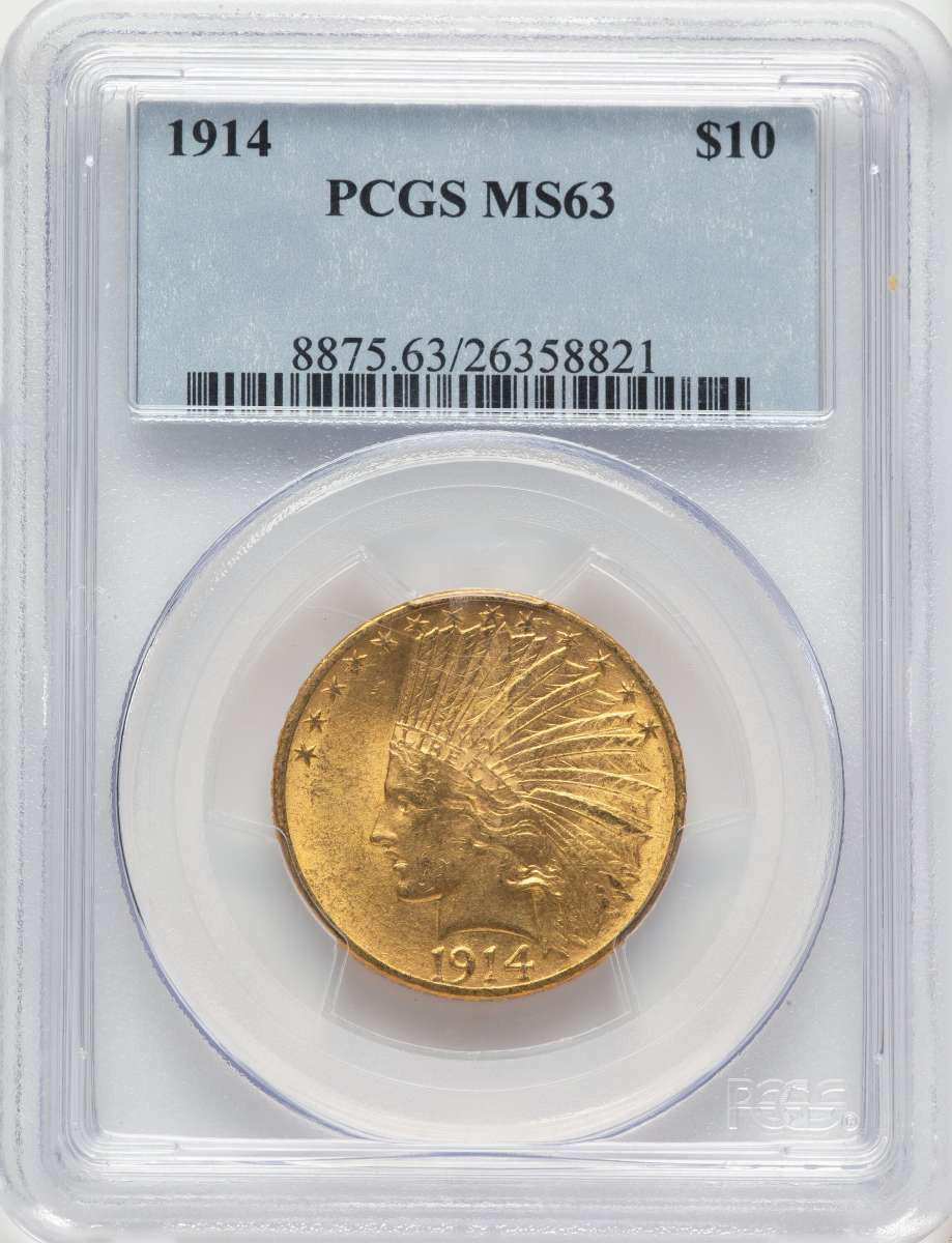 1914 $10 Indian Gold Eagle Coin PCGS MS63 coin front image