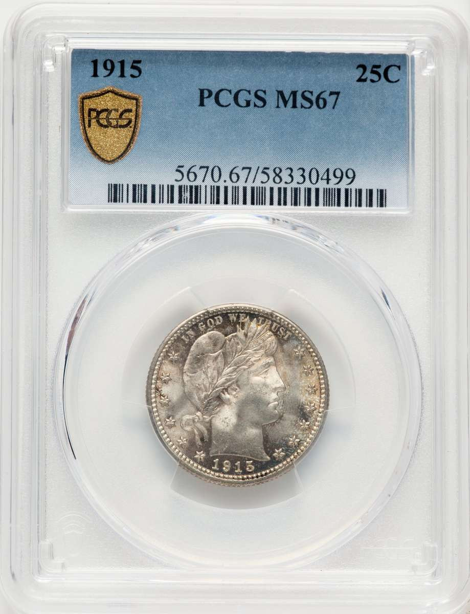 1915 25C Barber Quarter Coin PCGS MS67 coin front image