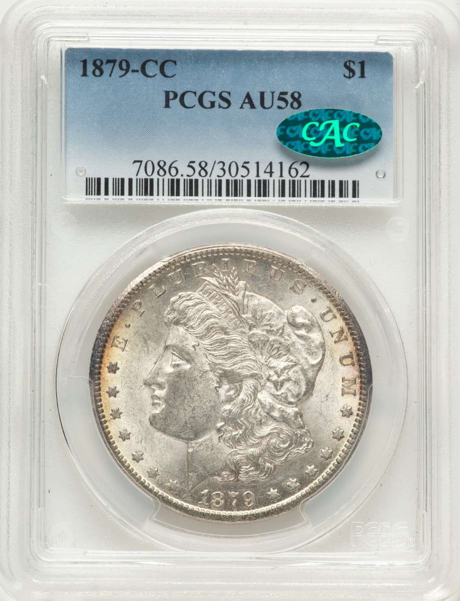 1879-CC S$1 Morgan Silver Dollar Coin PCGS AU58  CAC coin front image