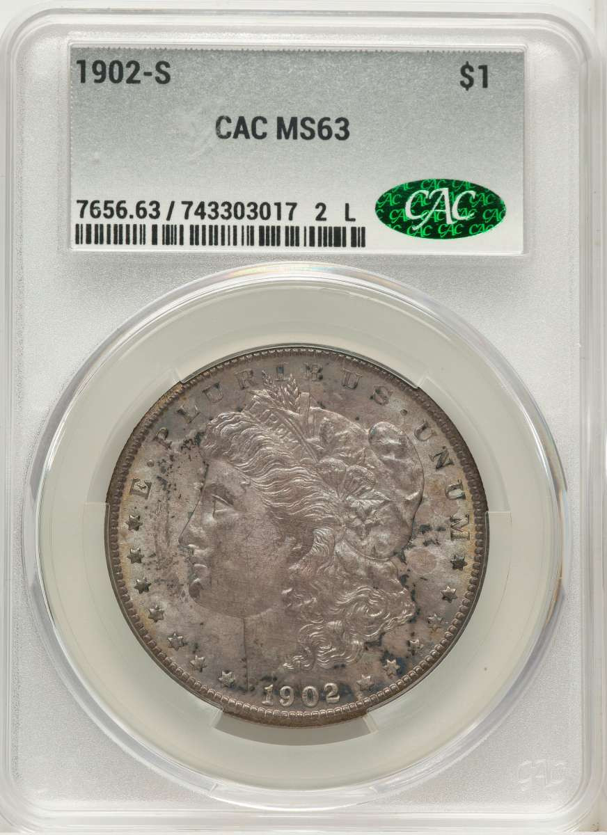 1902-S S$1 Morgan Silver Dollar Coin CACG MS63 coin front image