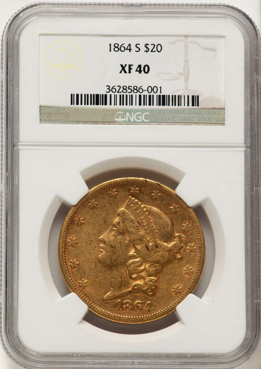 1864-S $20 Liberty Gold Double Eagle NGC XF40 coin front image