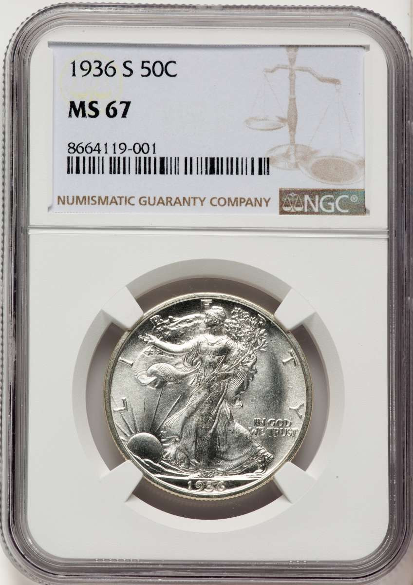 1936-S 50C Walking Liberty Half Dollar Coin NGC MS67 coin front image