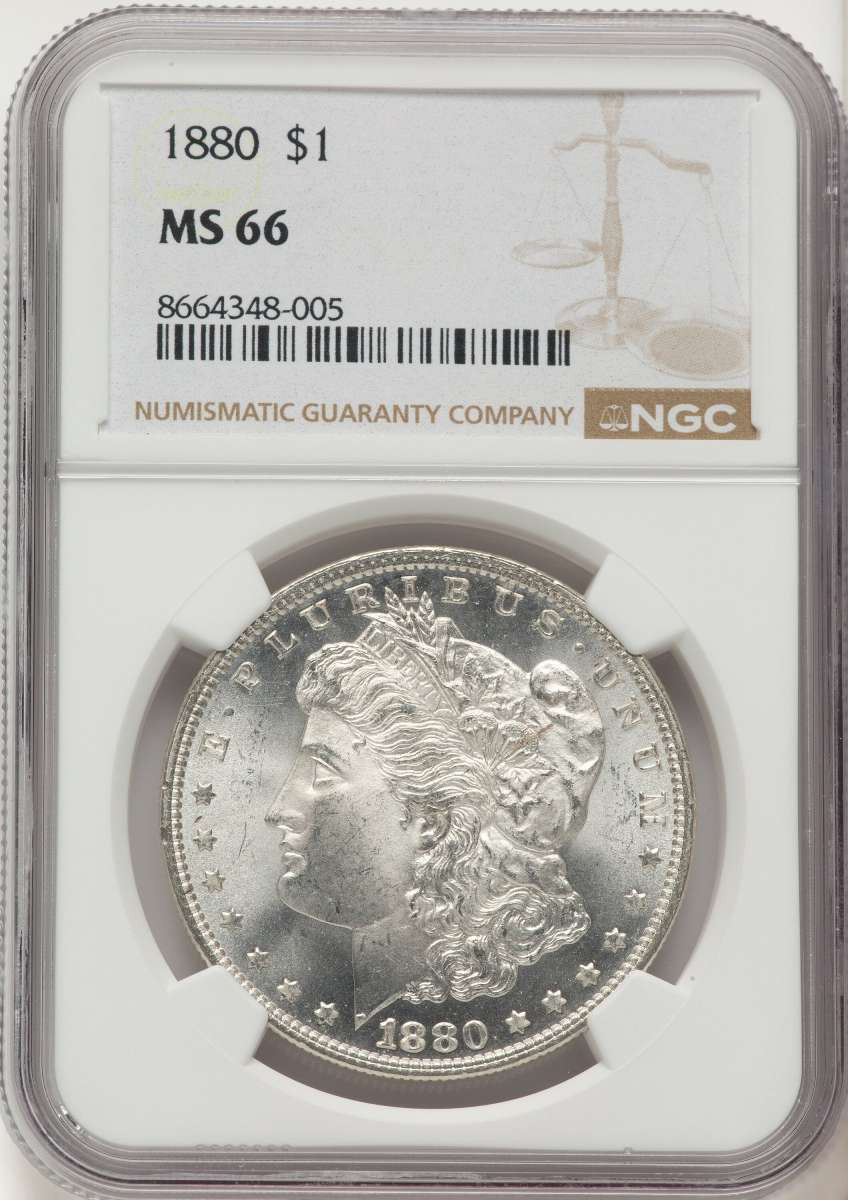 1880 S$1 Morgan Silver Dollar Coin NGC MS66 coin front image