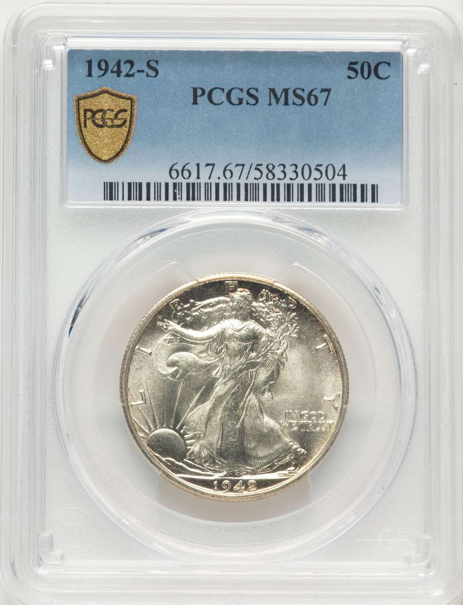 1942-S 50C Walking Liberty Half Dollar Coin PCGS MS67 coin front image
