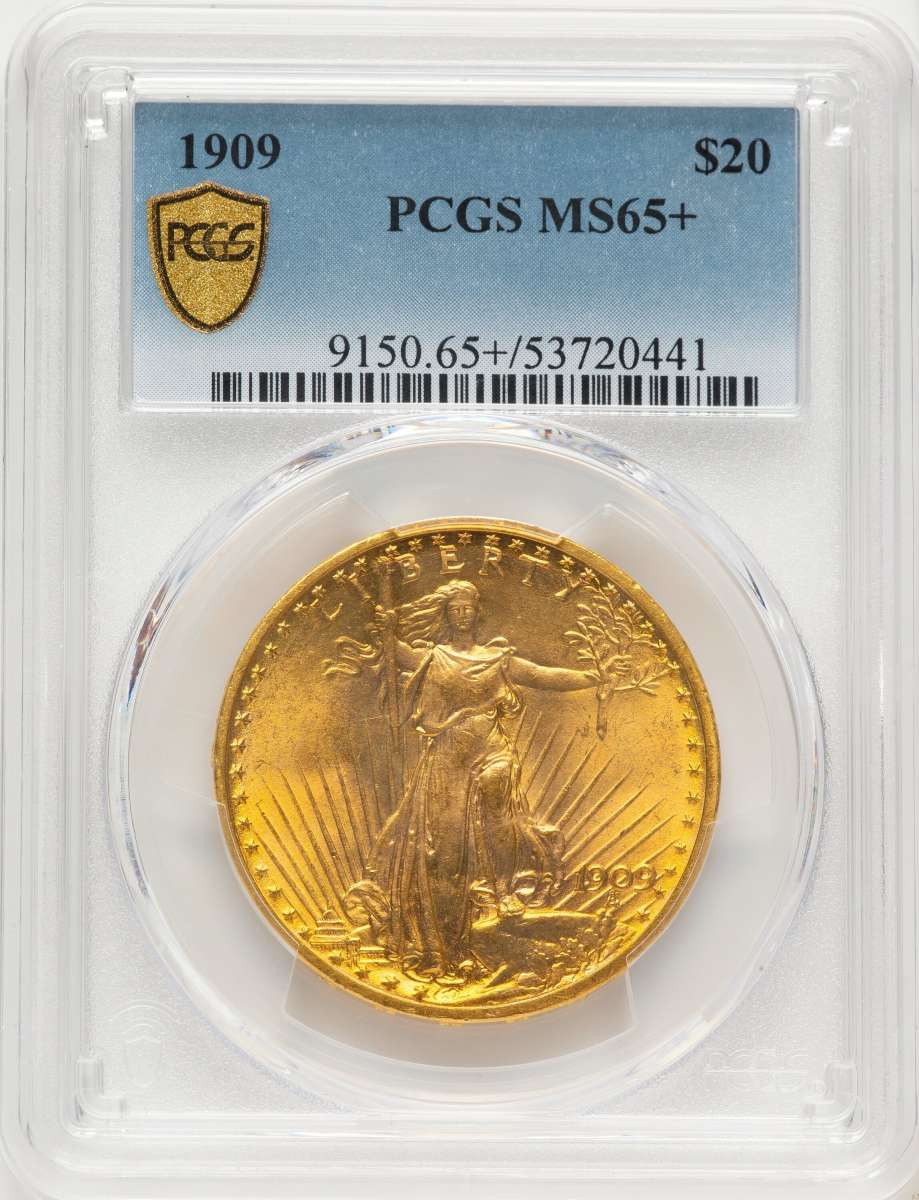 1909 $20 Saint Gaudens Double Eagle PCGS MS65  + coin front image