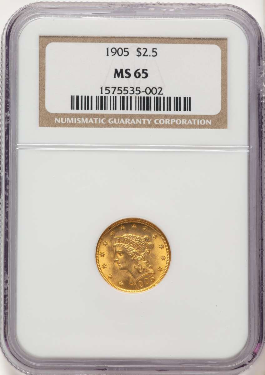 1905 $2.5 Liberty Gold Quarter Eagle Coin NGC MS65 coin front image