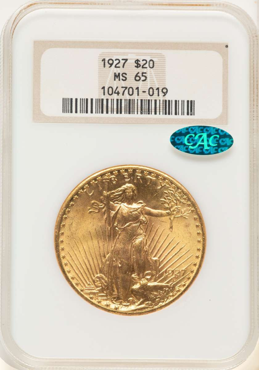 1927 $20 Saint Gaudens Double Eagle NGC MS65  CAC coin front image