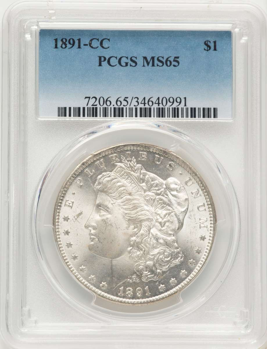 1891-CC S$1 Morgan Silver Dollar Coin PCGS MS65 coin front image