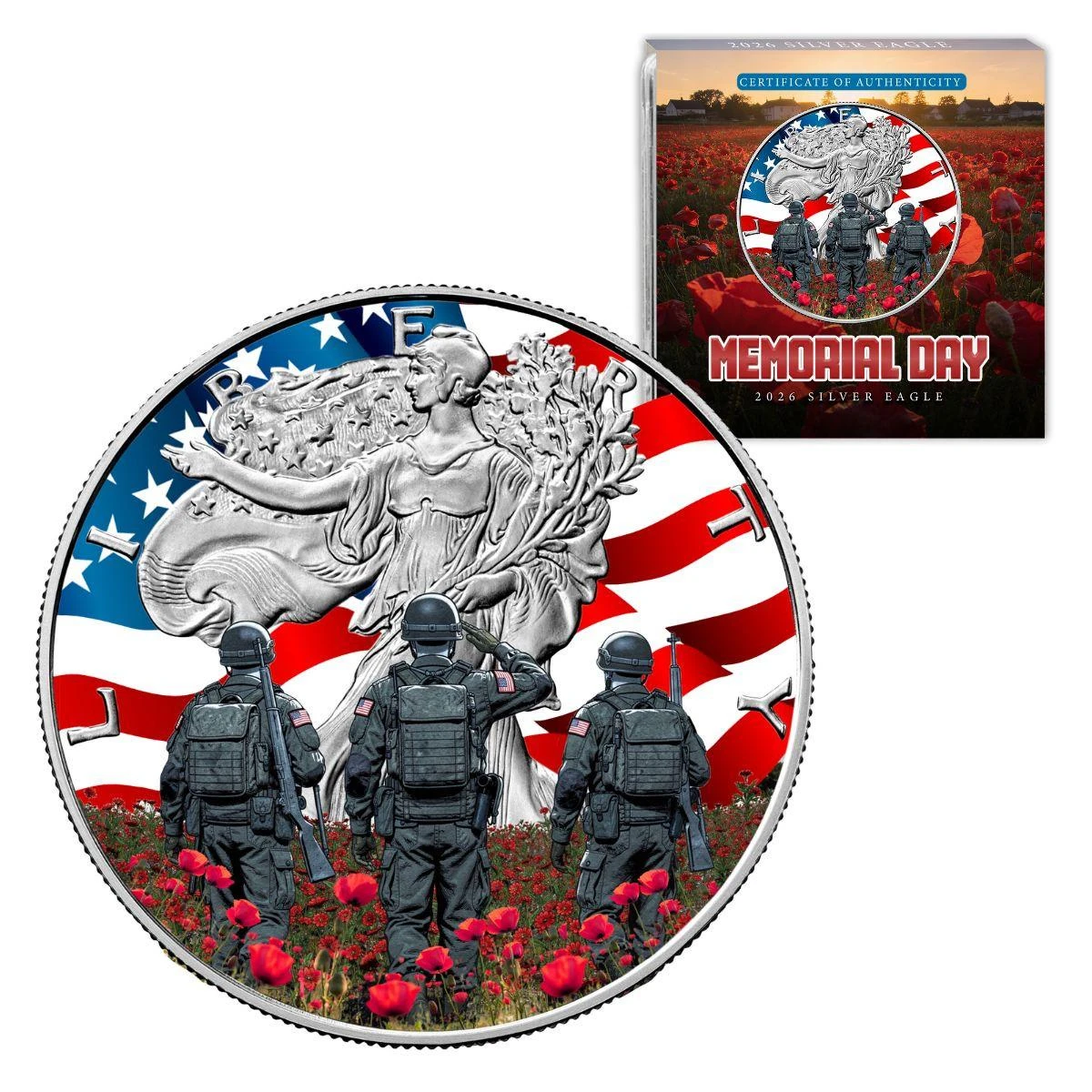 Bullionshark 2026 Silver Eagle – Memorial Day Limited Edition Colorized Coin 