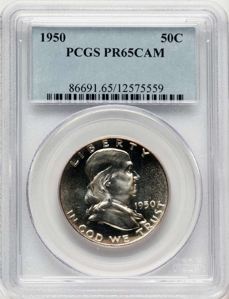 1950 50C Proof Franklin Half Dollar Coin PCGS PR65 CAMEO coin front image