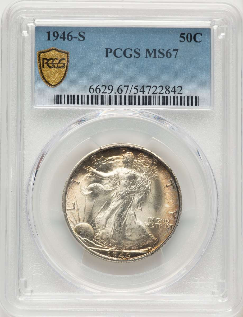 1946-S 50C Walking Liberty Half Dollar Coin PCGS MS67 coin front image