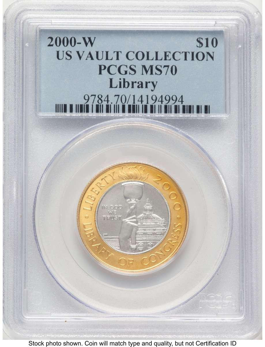 Bullionshark 2000-W $10 Modern Issues PCGS MS70   Library of Congress Bimetallic Ten Dollars - HAT765822002 