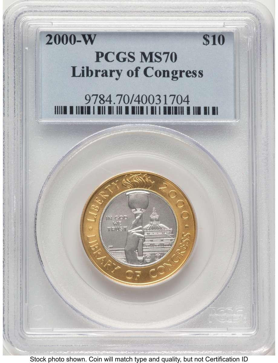 Bullionshark 2000-W $10 Modern Issues PCGS MS70   Library of Congress Bimetallic Ten Dollars - HAT774087001 