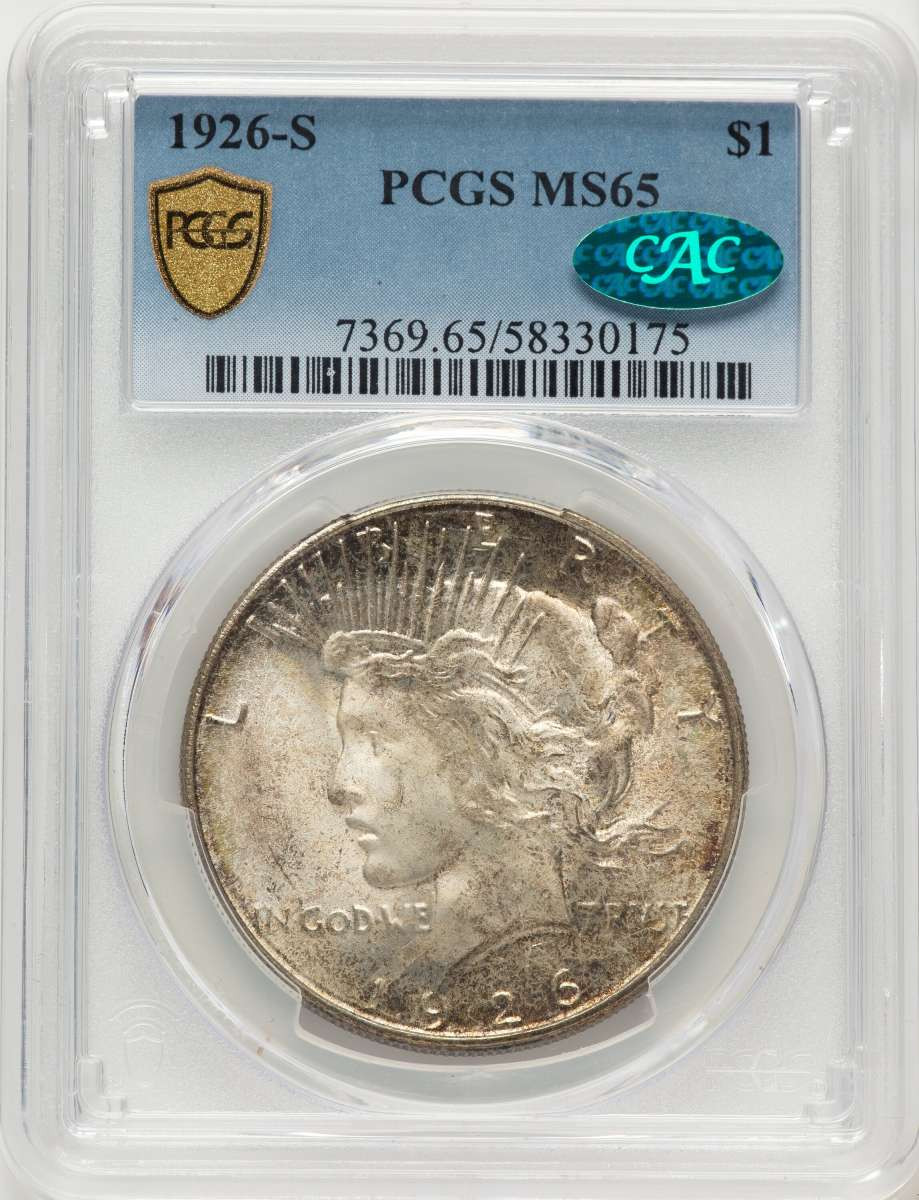 1926-S S$1 Peace Silver Dollar Coin PCGS MS65  CAC coin front image