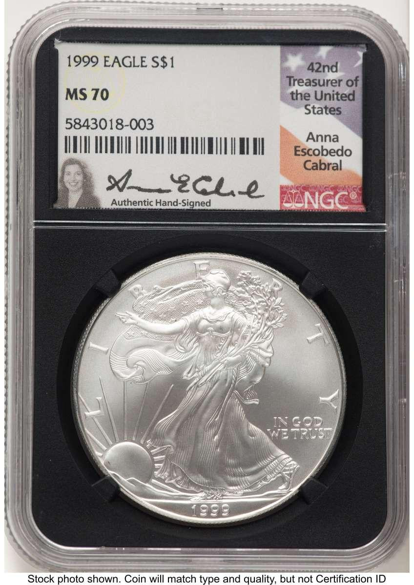 Bullionshark 1999 S$1 American Silver Eagle Coin NGC MS70 - HAT777402099 