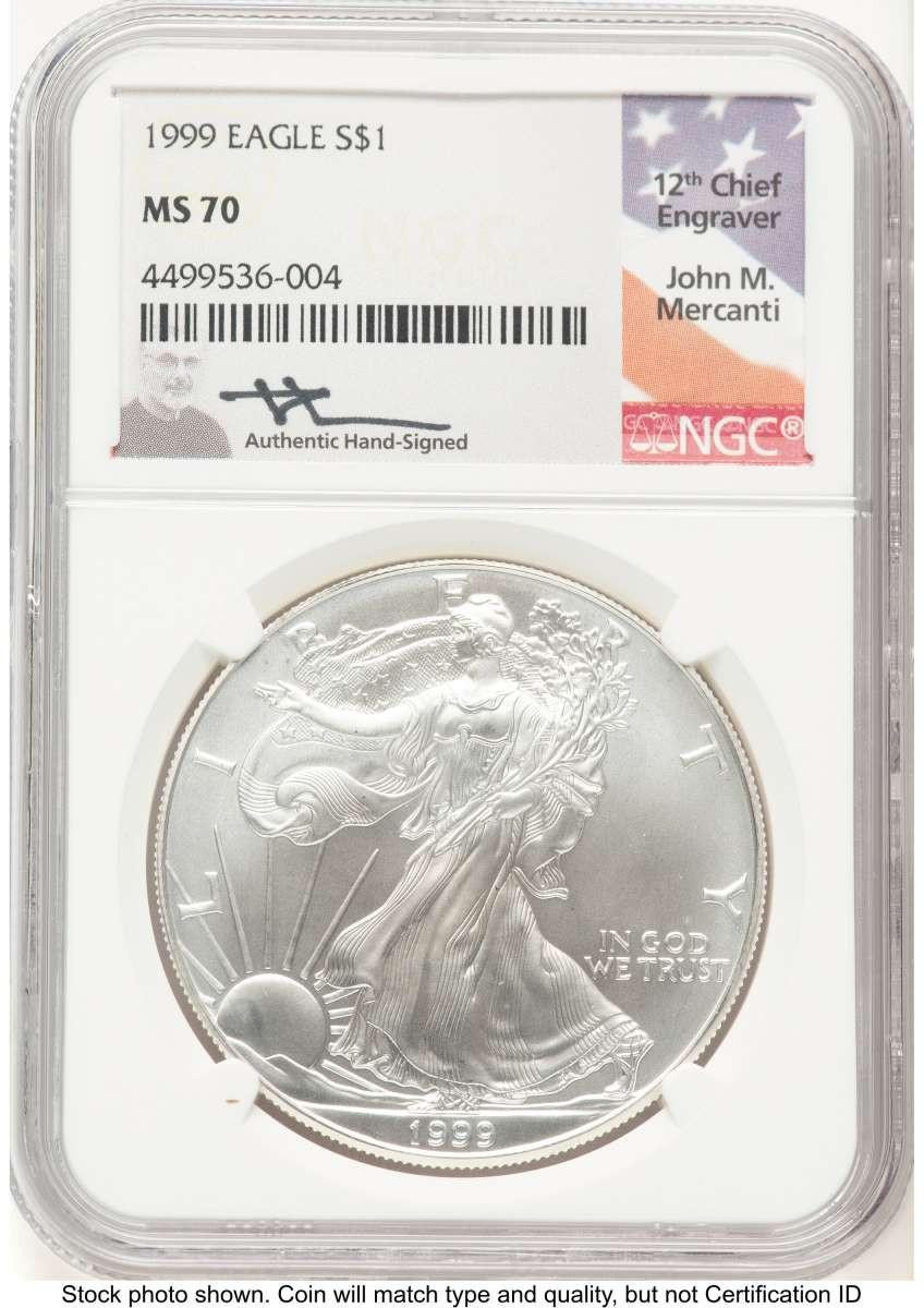 Bullionshark 1999 S$1 American Silver Eagle Coin NGC MS70 - HAT773359002 