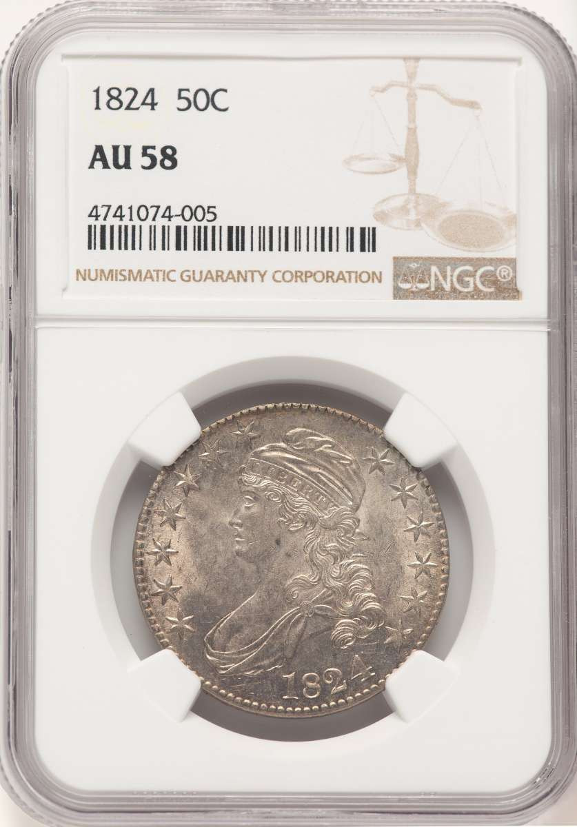 1824/4 50C Bust Half Dollar Coin NGC AU58   O-109 - R.2 coin front image
