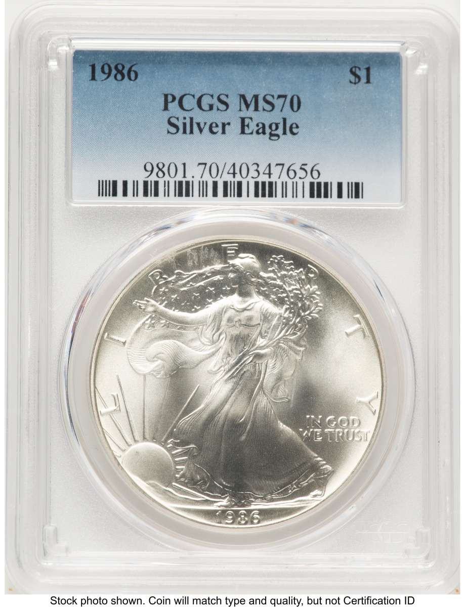 1986 S$1 American Silver Eagle Coin PCGS MS70 coin front image