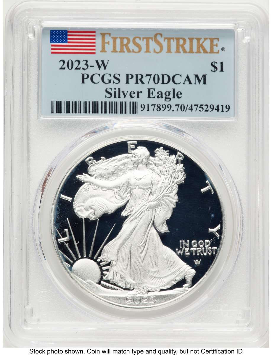 2023-W $1 Proof American Silver Eagle Coin PCGS PR70 DCAM coin front image