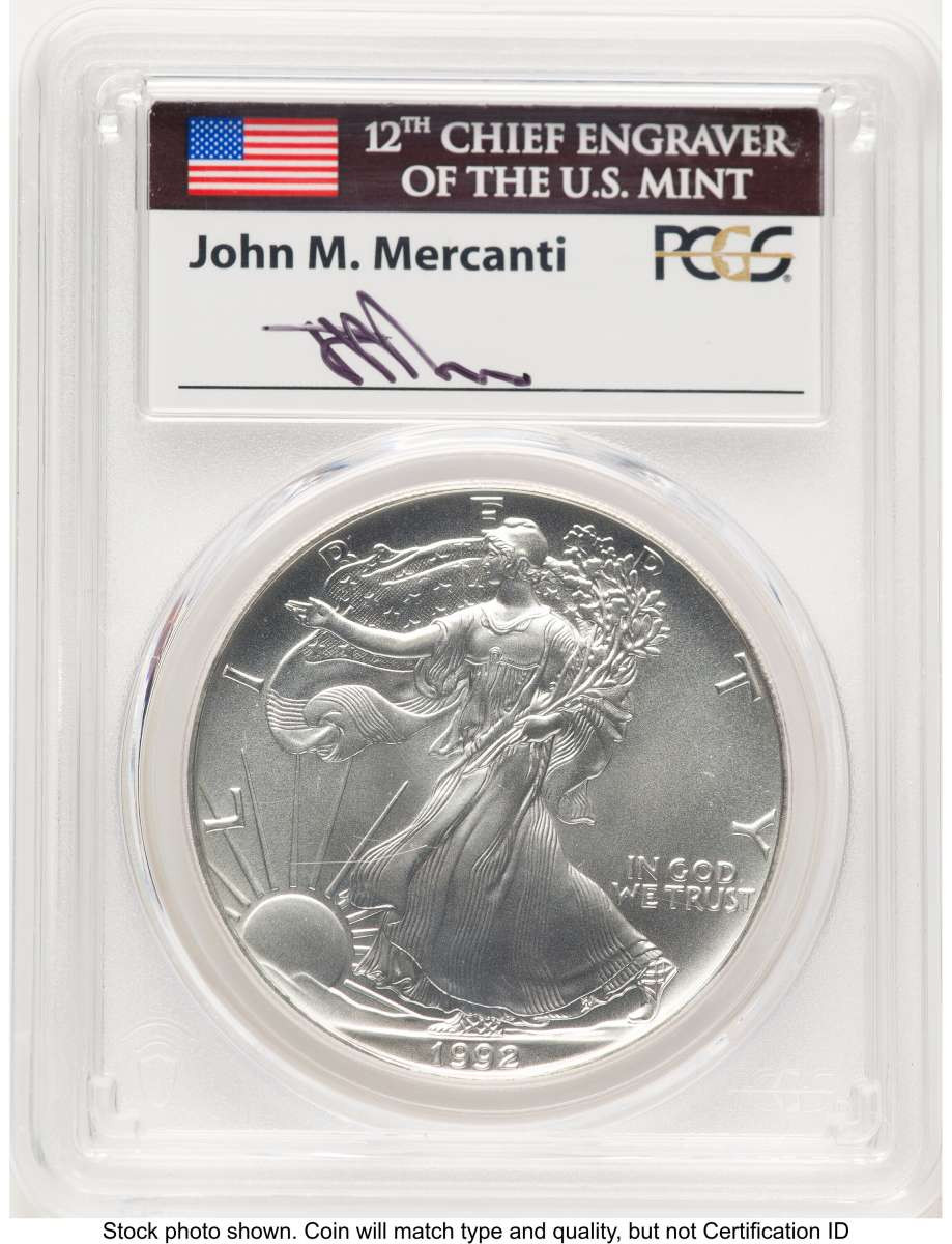 1992 S$1 American Silver Eagle Coin PCGS MS70 coin front image