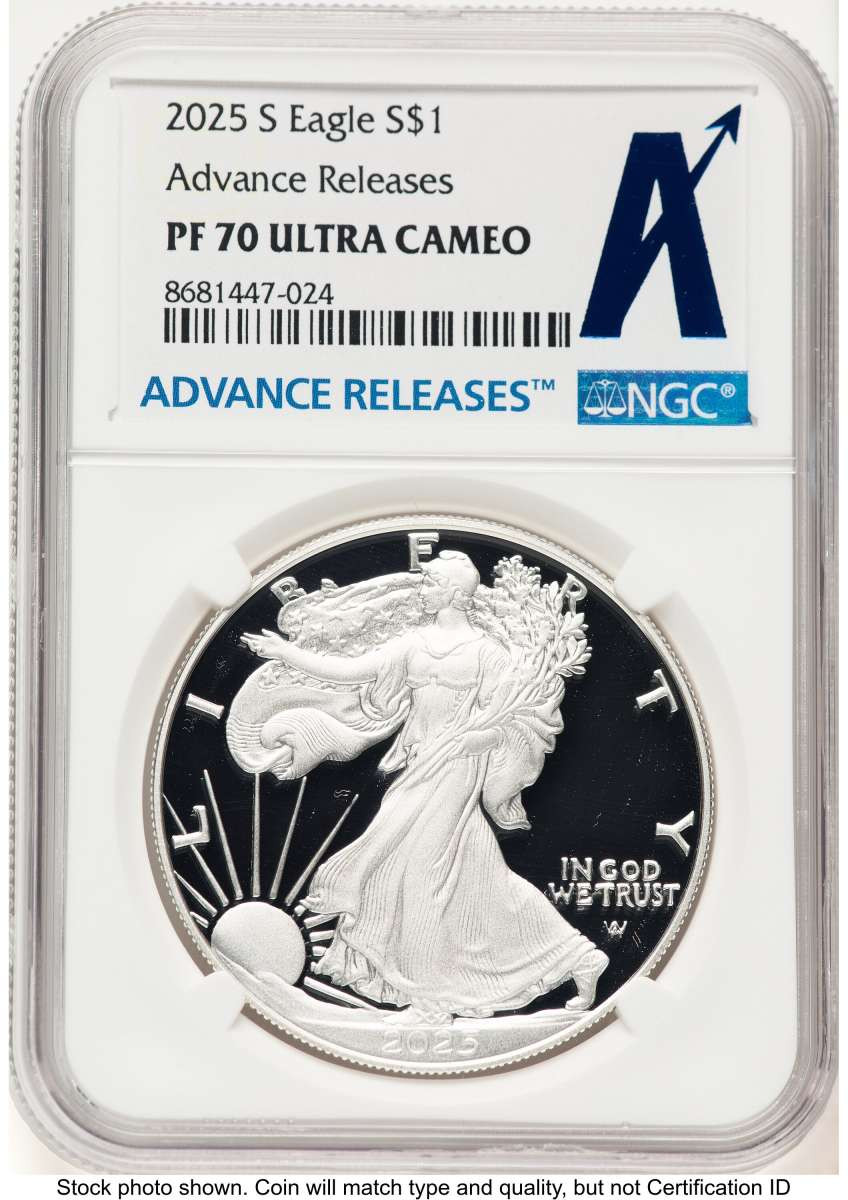 2025-S S$1 Proof American Silver Eagle Coin NGC PF70 UCAM - Advanced Release coin front image