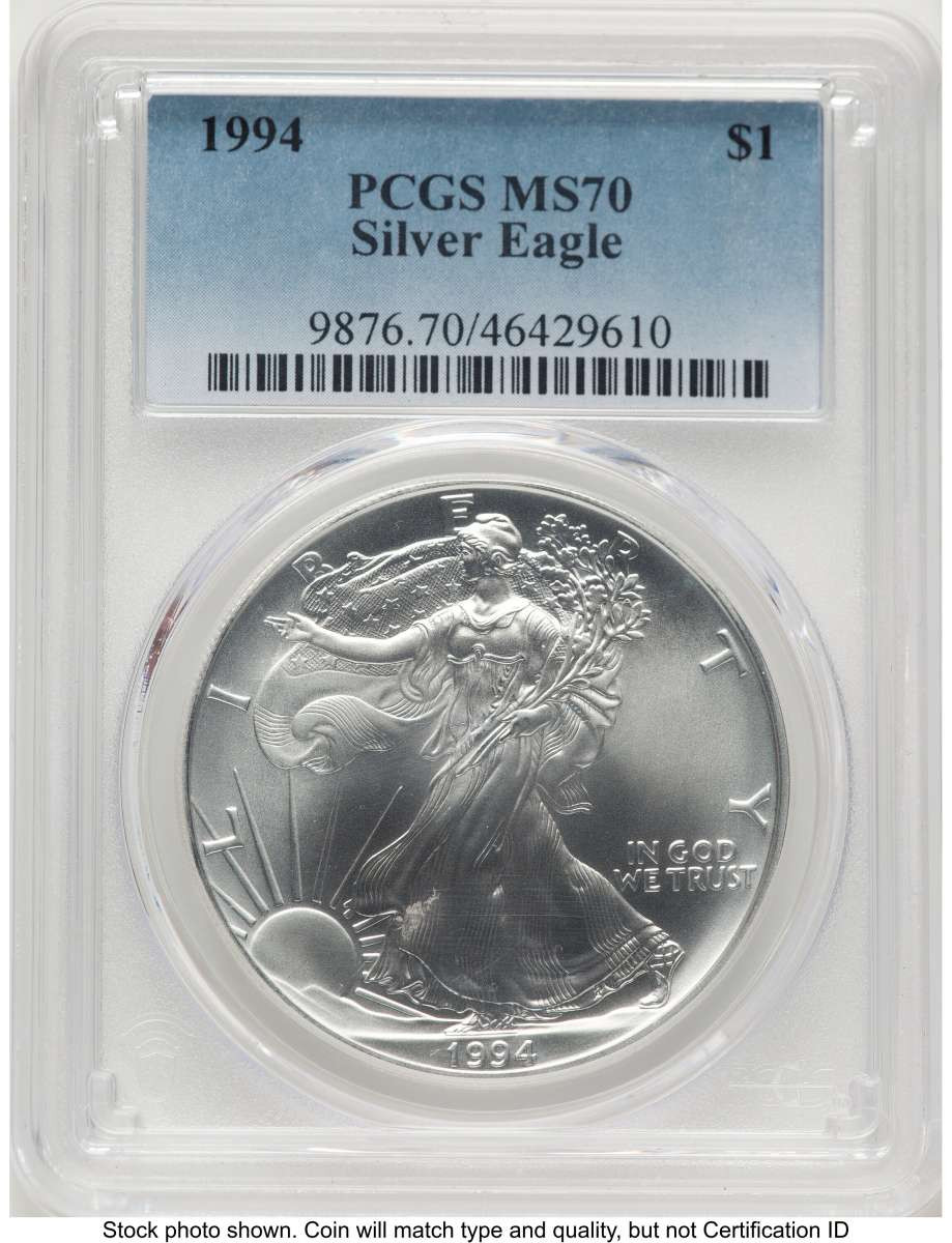 1994 S$1 American Silver Eagle Coin PCGS MS70 coin front image