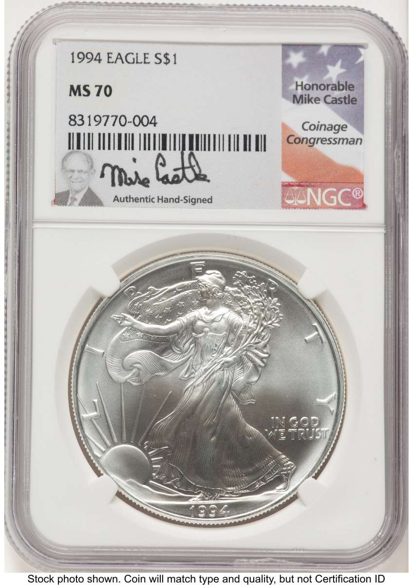 1994 S$1 American Silver Eagle Coin NGC MS70 coin front image