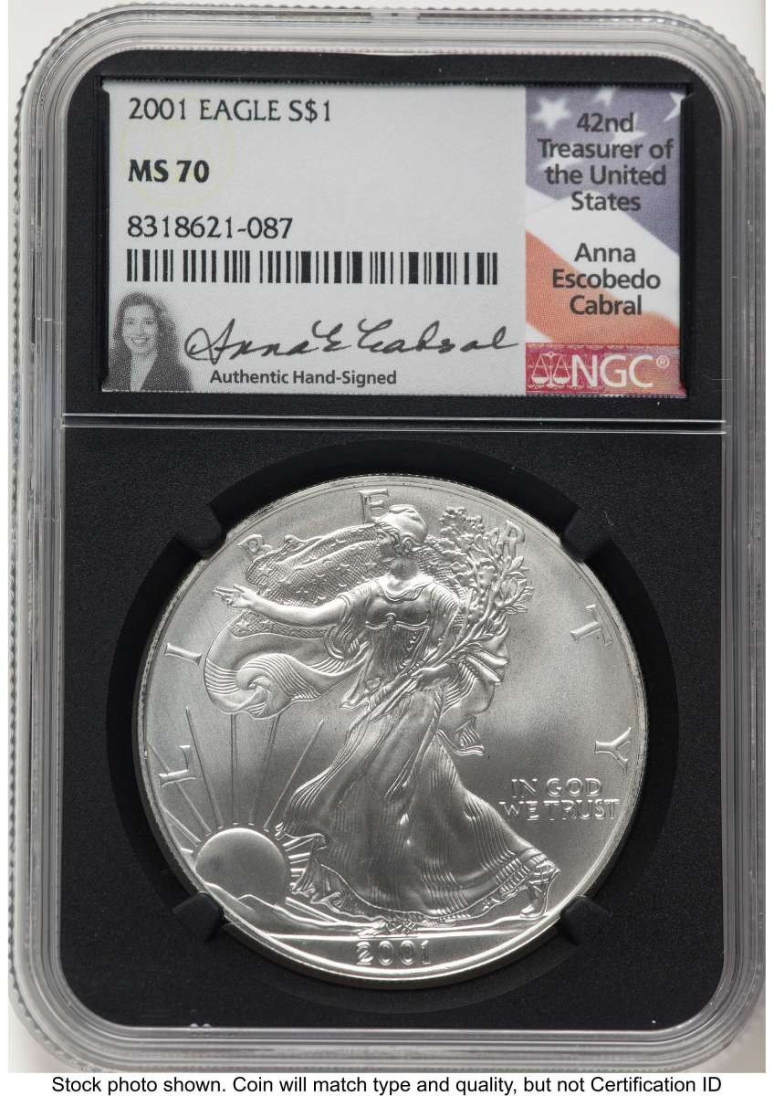 2001 S$1 American Silver Eagle Coin NGC MS70 coin front image