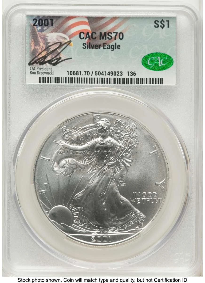 Bullionshark 2001 S$1 American Silver Eagle Coin CACG MS70 - HAT773280003 