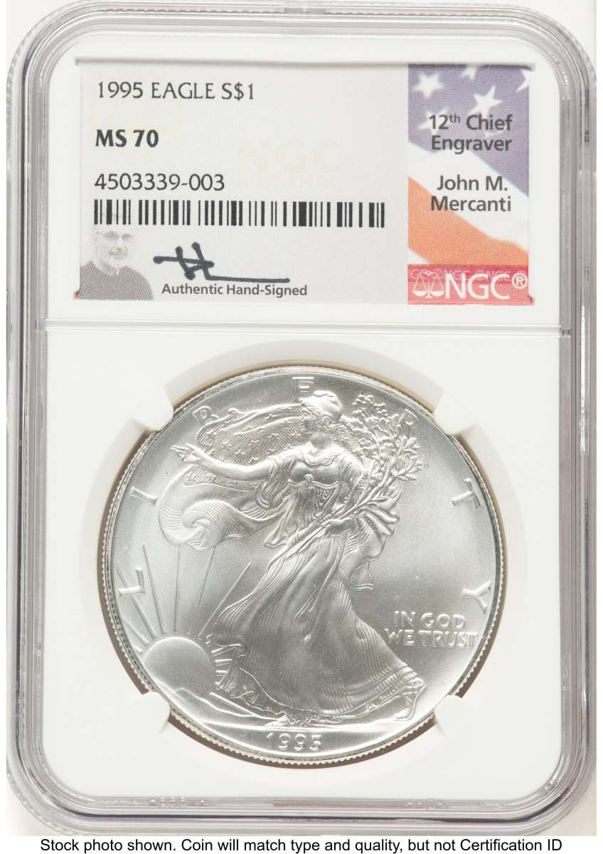 1995 S$1 American Silver Eagle Coin NGC MS70 coin front image