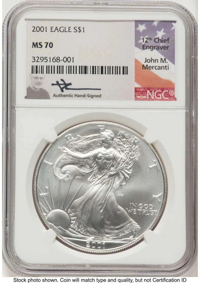 Bullionshark 2001 S$1 American Silver Eagle Coin NGC MS70 - HAT773359015 