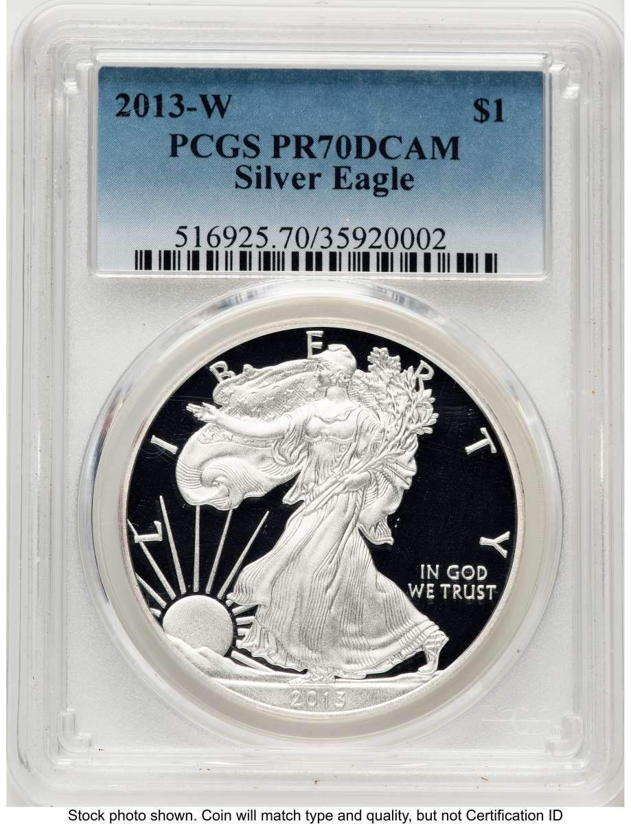 2013-W S$1 Proof American Silver Eagle Coin PCGS PR70 DCAM coin front image