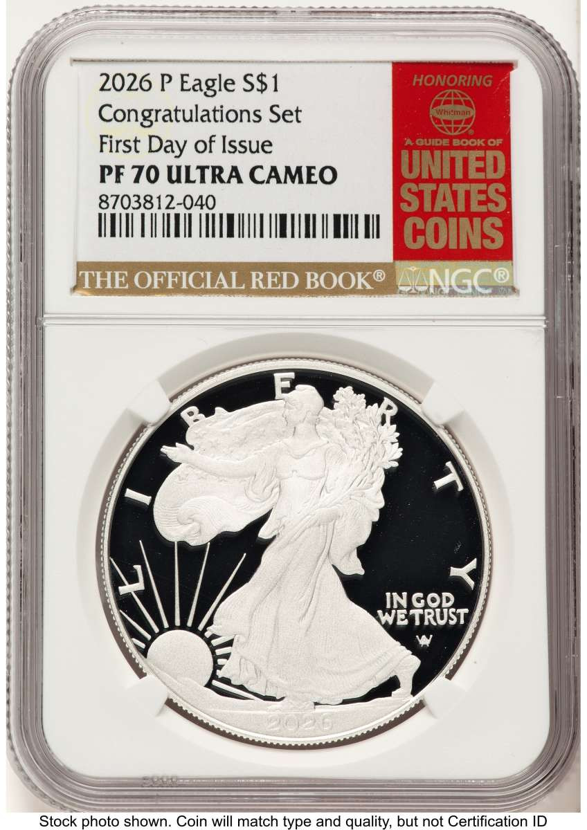 2026-P $1 Proof American Silver Eagle Coin NGC PF70 UCAM - Congratulations Set First Day of Issue coin front image