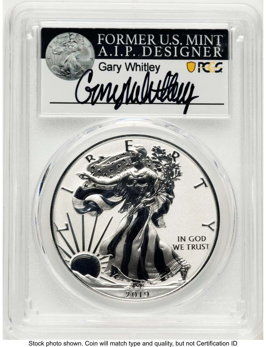 Bullionshark 2019-S S$1 Reverse Proof American Silver Eagle Coin PCGS rev PR70 - Enhanced - Grey Whitley Signature - First Strike - HAT520338029 