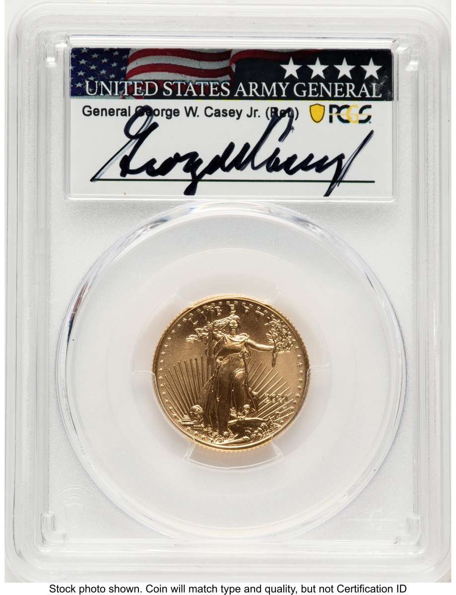 2021-W $10 Proof 1/4 oz American Gold Eagle Coin PCGS PR70 DCAM - Type Two - Unfinished  Dies - General George W. Casey Jr. coin front image