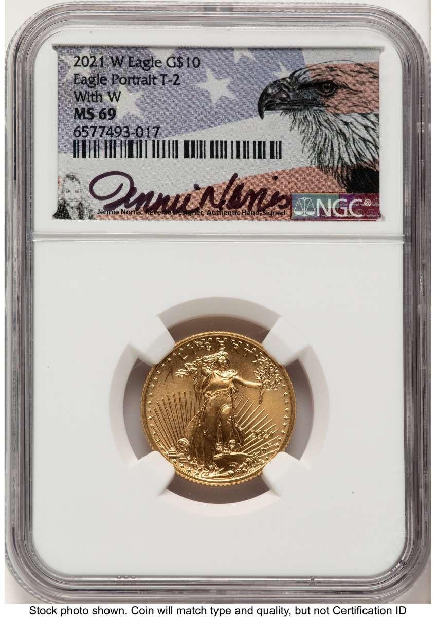Bullionshark 2021-W $10 Proof 1/4 oz American Gold Eagle Coin NGC PF69 UCAM - Type Two - Unfinished  Dies - HAT772692001 