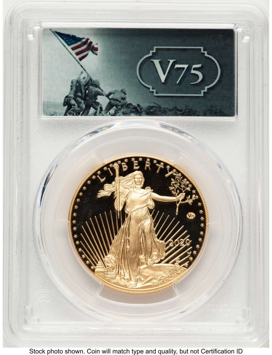 2020-W G$50 Proof 1 oz American Gold Eagle Coin PCGS PR70 DCAM - v75 Privy - 1 of 1 - 945 Struck coin front image