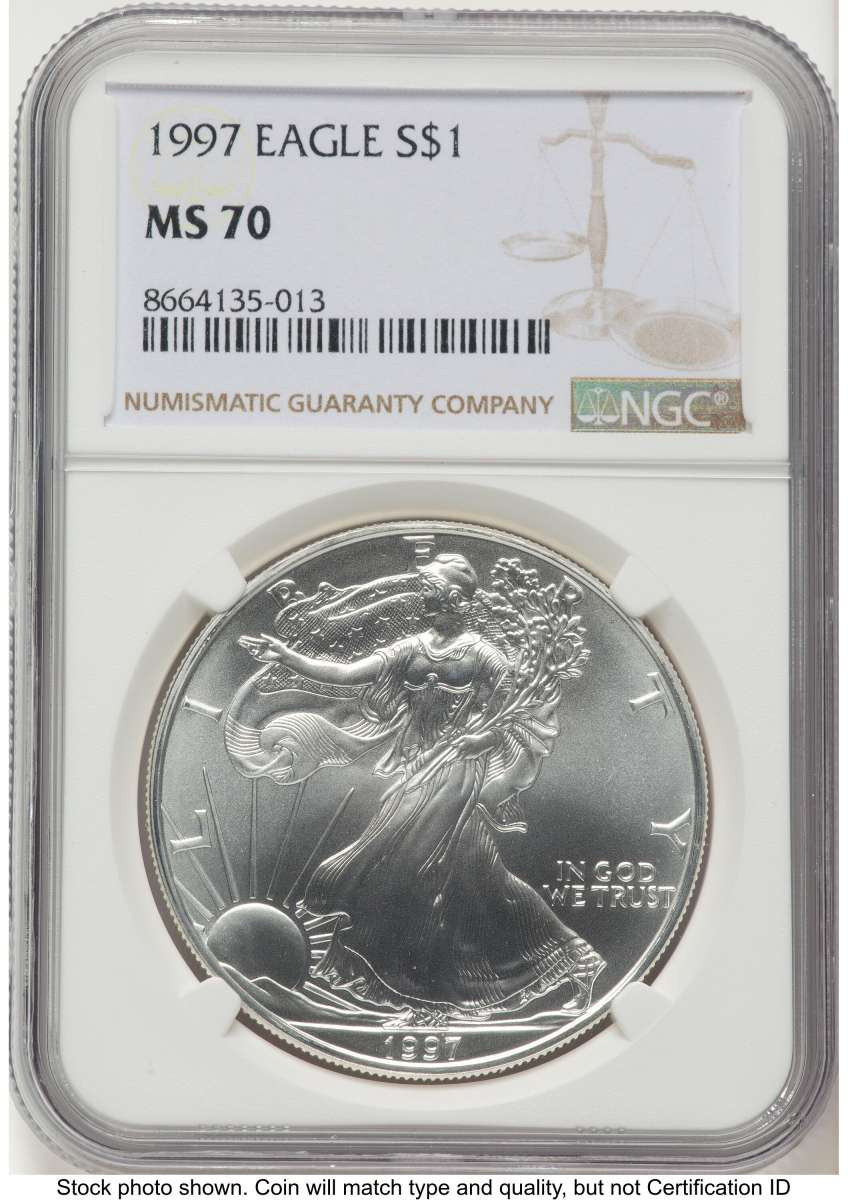 1997 S$1 American Silver Eagle Coin NGC MS70 coin front image